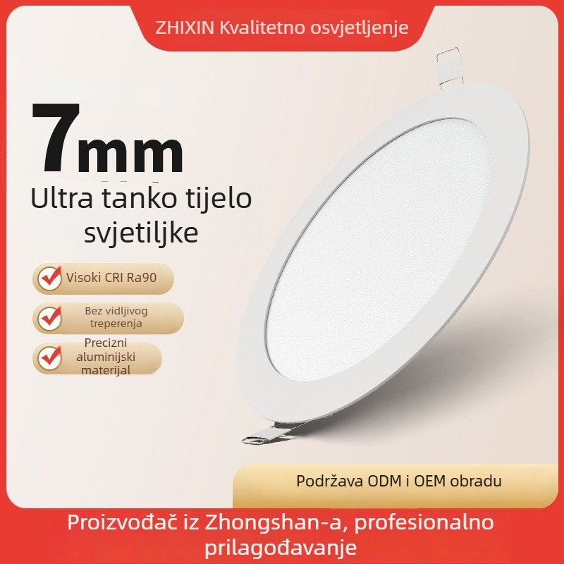 Izuzetno tanak LED ugrađeni downlight, kružni panel od 75 mm, stropno svjetlo s rešetkastom otvorom