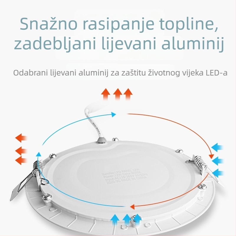 Izuzetno tanak LED ugrađeni downlight, kružni panel od 75 mm, stropno svjetlo s rešetkastom otvorom