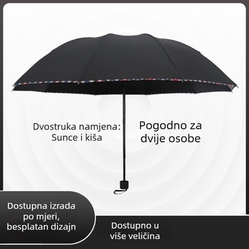 Kišobran s kariranim rubom, deset rebara, otporan na vjetar, sklopivi, dvostruki za sunce i kišu, UPF 30+
