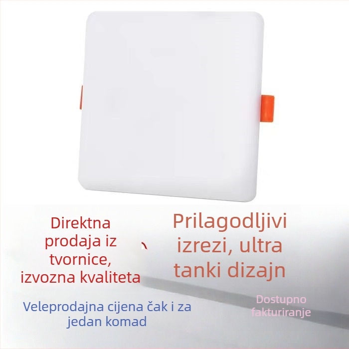 LED ultra-tanki bezokvirni kvadratni panel za plafon s prilagodljivim otvorima