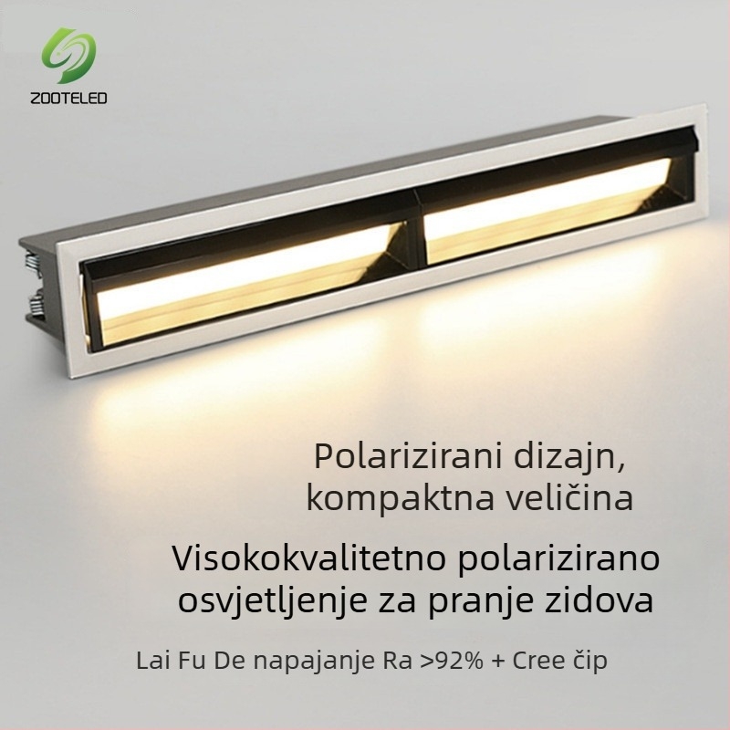 Ugradno polarizirano LED linearno svjetlo za plafon i zid, namijenjeno uredima i hotelima, mreža protiv odsjaja, bez glavnog svjetla