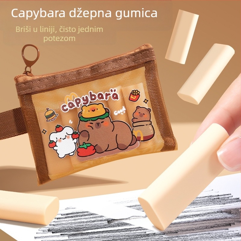 Kapibarina džepna gumica za osnovnoškolce, bez prašine, netoksična, šesterokutnog oblika