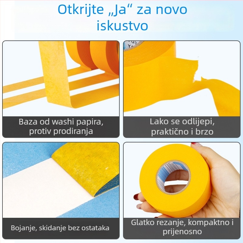 Žuta maskirajuća papirnata traka za bojanje — papir za maskiranje za vanjske zidove sa kamennim izgledom, papir za razdvajanje boja
