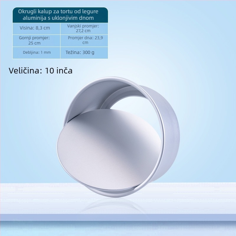 Kružni aluminijski kalup za tortu s odvojivim dnom, anodiziran, veličine 2–14 inča