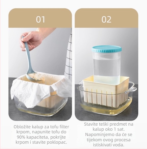 Domaća forma za tofu, prehrambene kvalitete – za početnike: kalup za tofu i presu za odvodnju vode, plastična kutija, kuhinjski alat