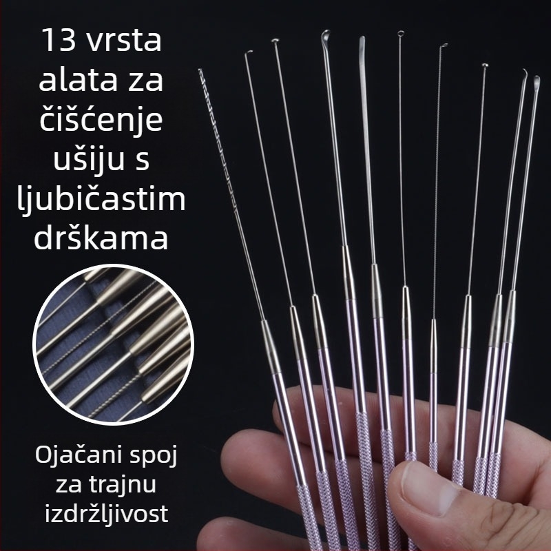 ALJ6 Profesionalni set alata za čišćenje uha s aluminijskom drškom, veliki i mali ušni pribor, žlica za uši s gljiva glavom, štapići za uši