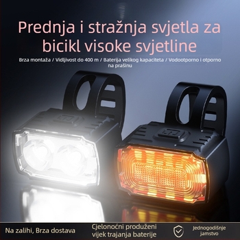 Hangle svjetlo za bicikl: prednje svjetlo visokog sjaja i stražnje svjetlo za noćnu vožnju, za planinske i cestovne bicikle, USB-C punjenje, vodootporno.