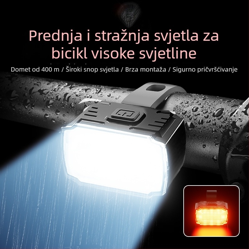 Hangle svjetlo za bicikl: prednje svjetlo visokog sjaja i stražnje svjetlo za noćnu vožnju, za planinske i cestovne bicikle, USB-C punjenje, vodootporno.
