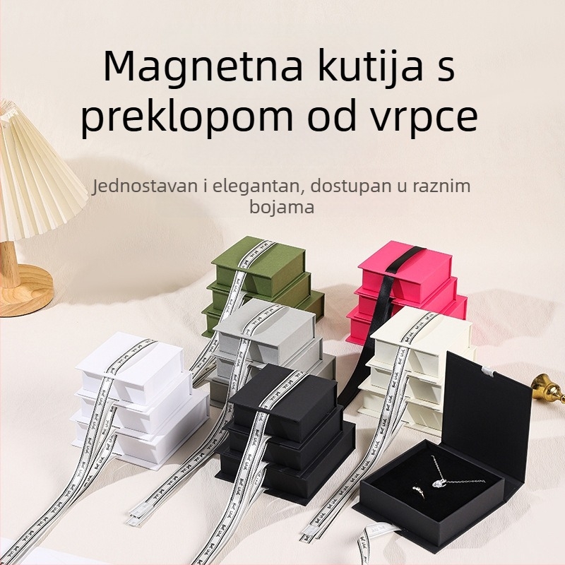 Kutija za nakit s dvostrukim otvaranjem i magnetskim poklopom, uz vrpcu, za prstene, satove, ogrlice i naušnice