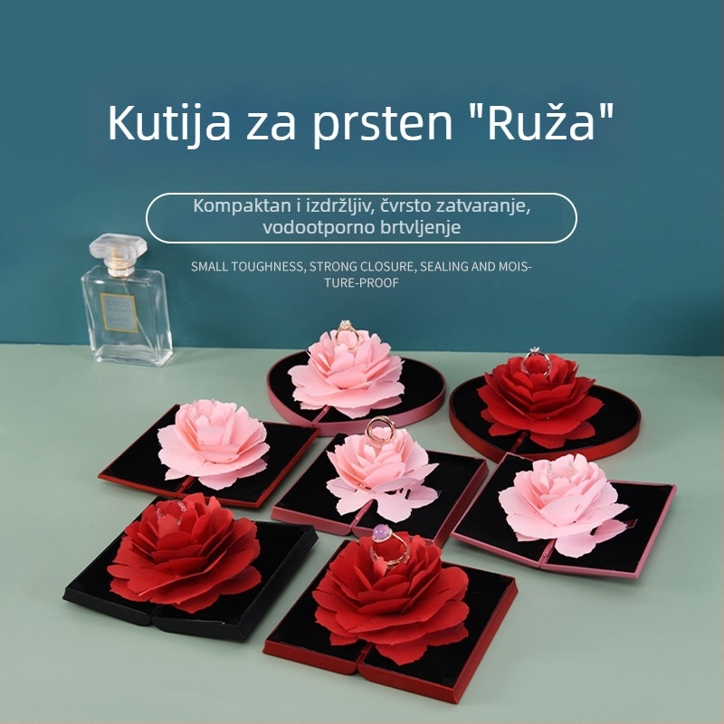 Kutija za nakit s ružom, prijenosna, srcolika kutija za dar i izlaganje nakita