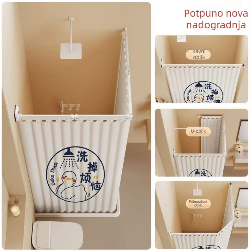Sklopiva tuš zavjesa sa usisnim čašicama, bez bušenja rupa, vodootporna pregrada kupaonice za odvajanje suhog i mokrog