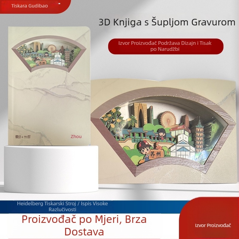 Gullburg Bilježnica s 3D reljefnim izrezom za putovanja, papirnato rezbarenje i dnevnik s pečatima