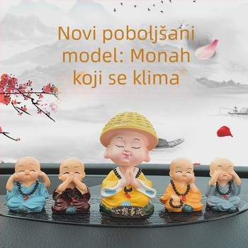 Slatki mali redovnik s pokretnom glavom – auto ukras od smole, crtani stil, za blagoslov i mir