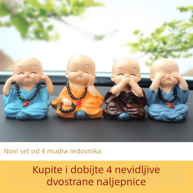 Slatki mali redovnik s pokretnom glavom – auto ukras od smole, crtani stil, za blagoslov i mir