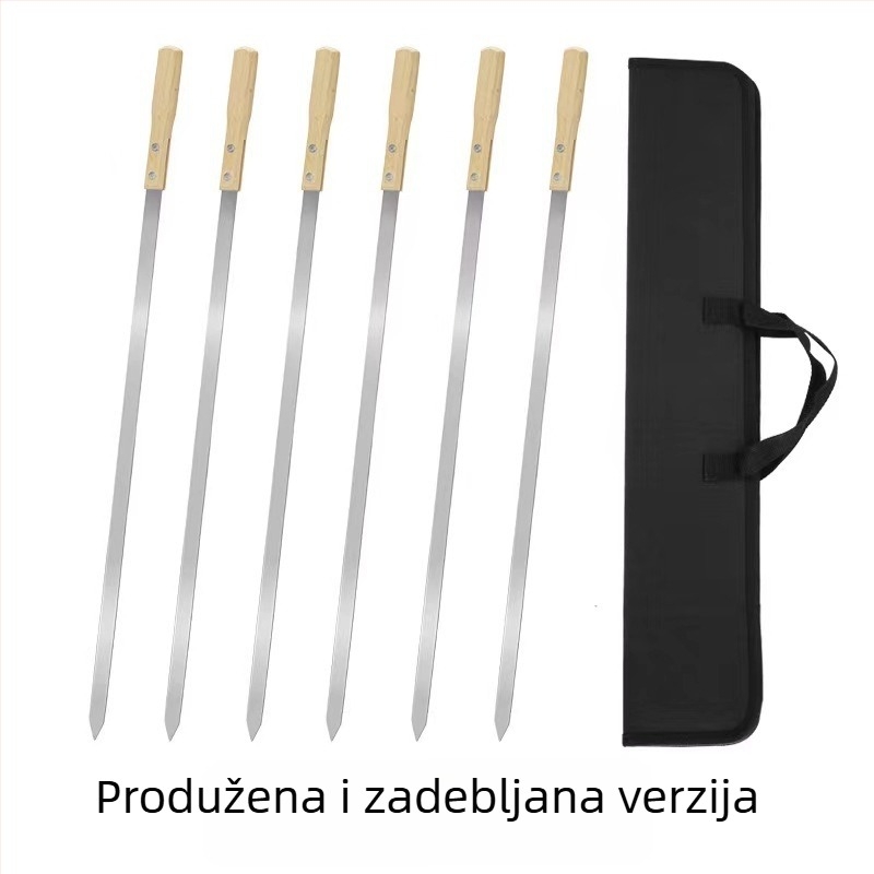Nerđajući čelični ražnjići s produženim, širokim drvenim ručkama – set alata za roštiljanje na otvorenom, ražnjići od govedine i janjetine