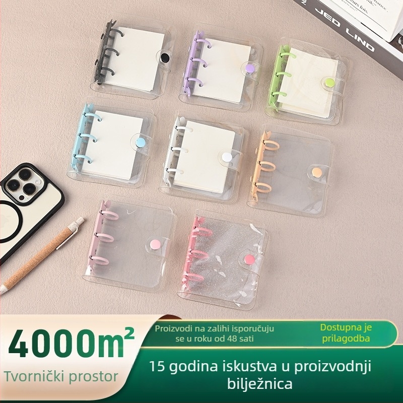 Prozirna PVC korica za bilježnicu s metalnom mini spiralnom vezom, otisak logotipa, prilagođena futrola