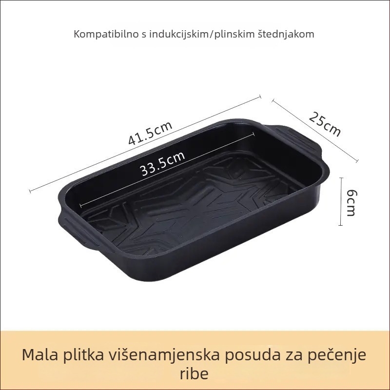 Pravougaona tava za roštiljiranje ribe, kompatibilna s indukcijskim pločama – karbonsko čelična, vanjska roštiljska ploča, komercijalna kvaliteta