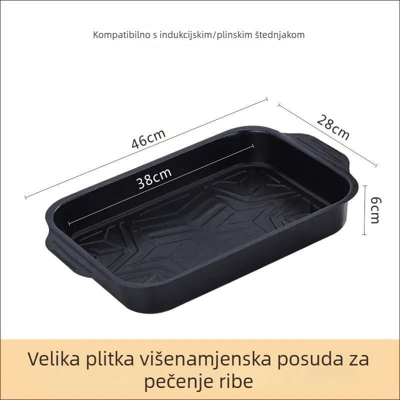 Pravougaona tava za roštiljiranje ribe, kompatibilna s indukcijskim pločama – karbonsko čelična, vanjska roštiljska ploča, komercijalna kvaliteta