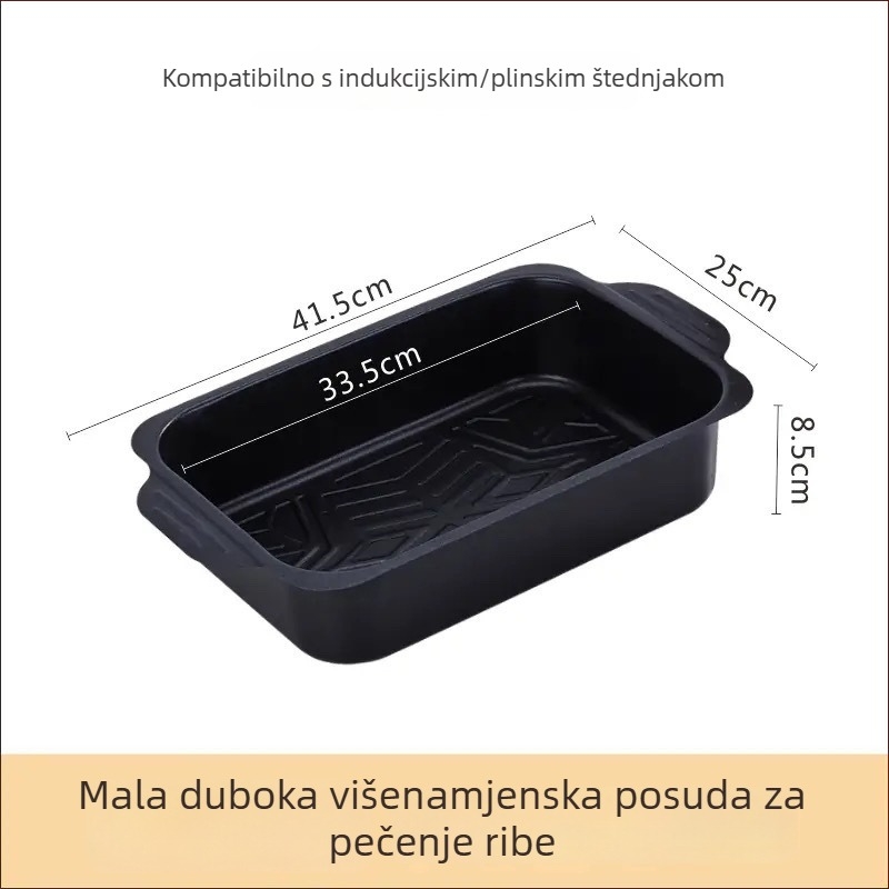 Pravougaona tava za roštiljiranje ribe, kompatibilna s indukcijskim pločama – karbonsko čelična, vanjska roštiljska ploča, komercijalna kvaliteta