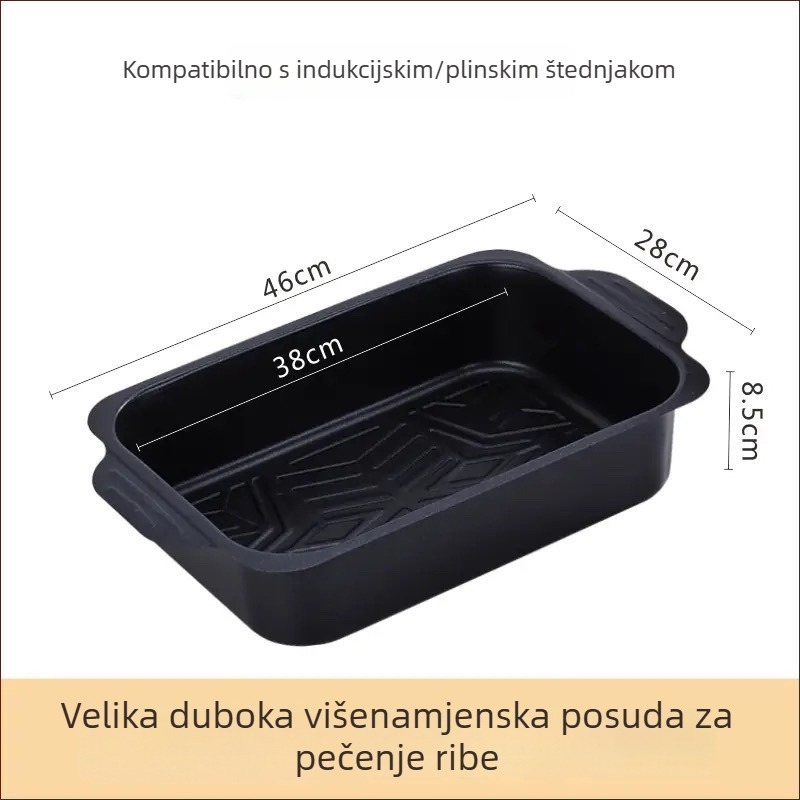 Pravougaona tava za roštiljiranje ribe, kompatibilna s indukcijskim pločama – karbonsko čelična, vanjska roštiljska ploča, komercijalna kvaliteta