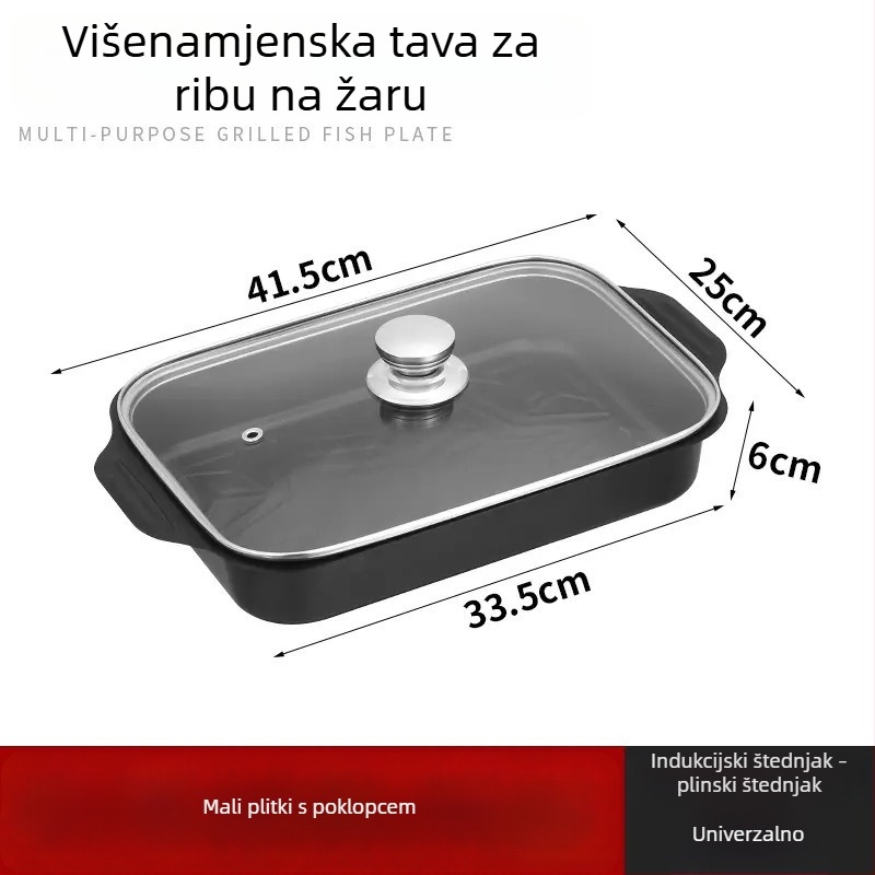 Pravougaona tava za roštiljiranje ribe, kompatibilna s indukcijskim pločama – karbonsko čelična, vanjska roštiljska ploča, komercijalna kvaliteta