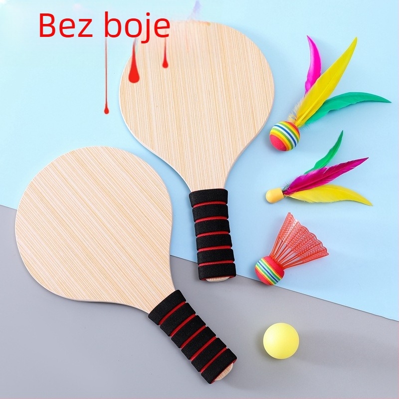 Drvena badminton raketa za unutarnju i vanjsku upotrebu, hrastovo drvo, za djecu i odrasle, s tri perjem