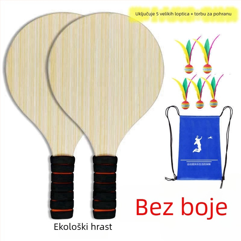 Drvena badminton raketa za unutarnju i vanjsku upotrebu, hrastovo drvo, za djecu i odrasle, s tri perjem