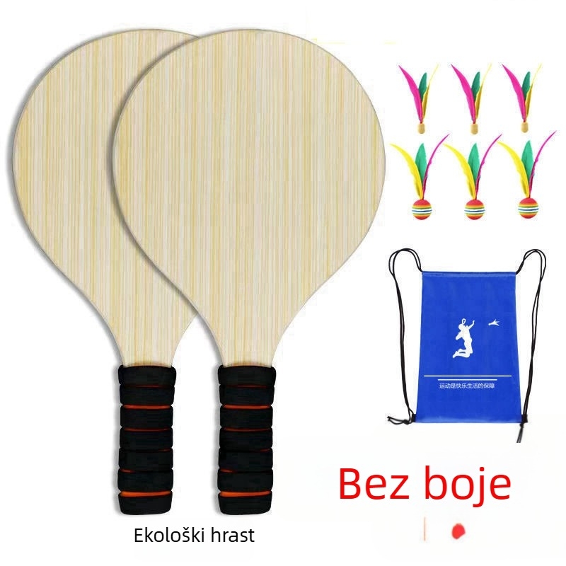 Drvena badminton raketa za unutarnju i vanjsku upotrebu, hrastovo drvo, za djecu i odrasle, s tri perjem