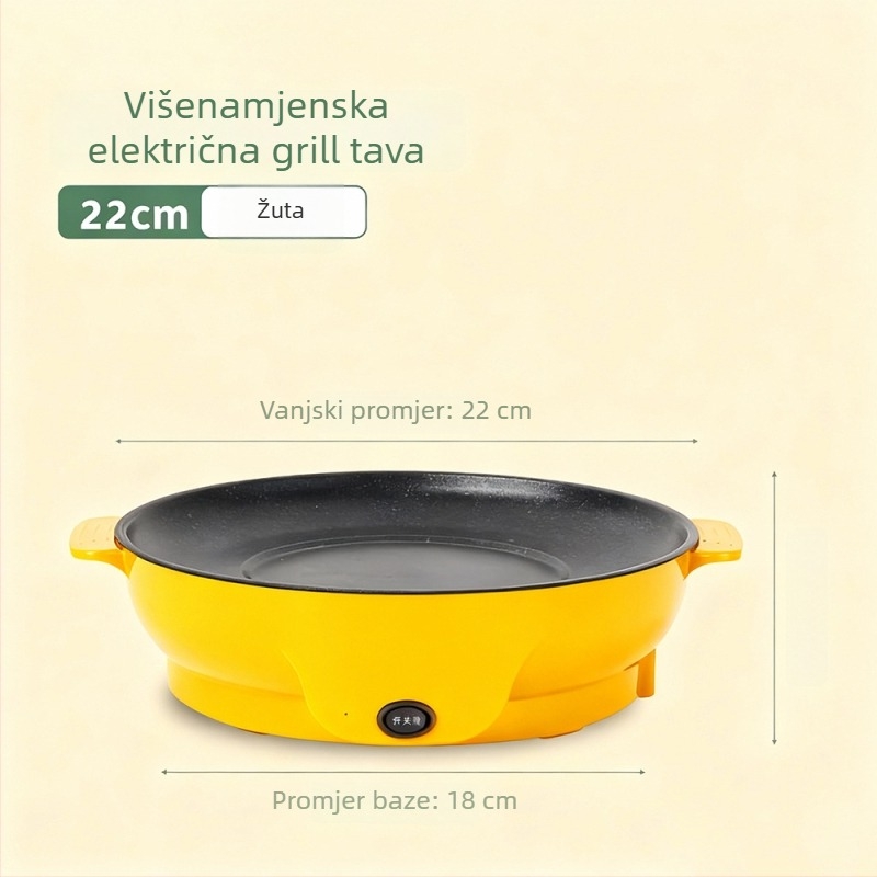 Maifan kamen ne-ljepljivi električni grill tiganj, 22/26 cm, 800 W, višenamjenska kućna ploča za roštilj za Teppanyaki i prženje, funkcija sprječavanja suhog izgaranja, za 2–3 osobe