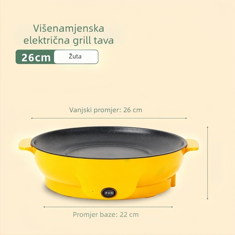 Maifan kamen ne-ljepljivi električni grill tiganj, 22/26 cm, 800 W, višenamjenska kućna ploča za roštilj za Teppanyaki i prženje, funkcija sprječavanja suhog izgaranja, za 2–3 osobe