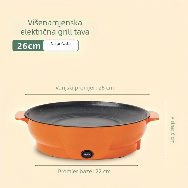 Maifan kamen ne-ljepljivi električni grill tiganj, 22/26 cm, 800 W, višenamjenska kućna ploča za roštilj za Teppanyaki i prženje, funkcija sprječavanja suhog izgaranja, za 2–3 osobe