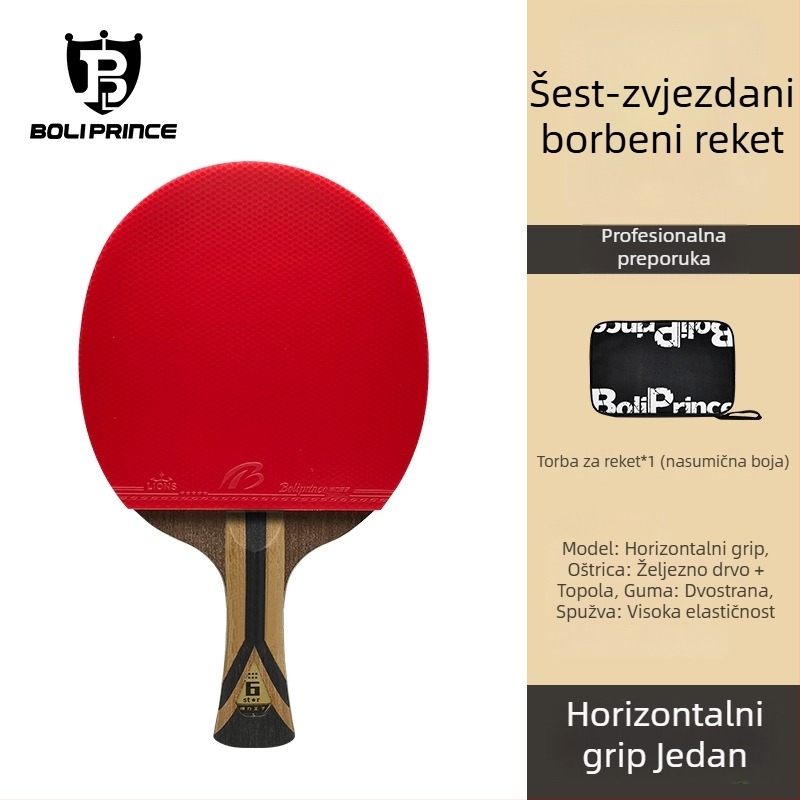 Prince Boli profesionalna palica za stolni tenis s šest zvjezdica, visokog ranga, drvena jezgra s karbonskom pločom, ravna drška