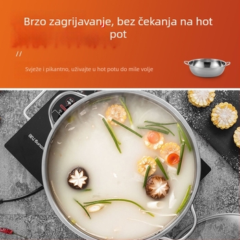 Nerđajući čelik debela posuda za juhu s ravnim dnom, velikog promjera, dvostruke ručke, kapacitet 2,1–4 L, kompatibilno s indukcijskim štednjakom