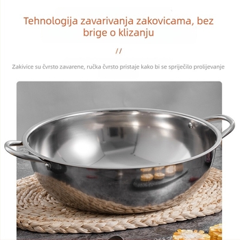 Nerđajući čelik debela posuda za juhu s ravnim dnom, velikog promjera, dvostruke ručke, kapacitet 2,1–4 L, kompatibilno s indukcijskim štednjakom