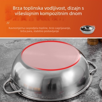 Nerđajući čelik debela posuda za juhu s ravnim dnom, velikog promjera, dvostruke ručke, kapacitet 2,1–4 L, kompatibilno s indukcijskim štednjakom