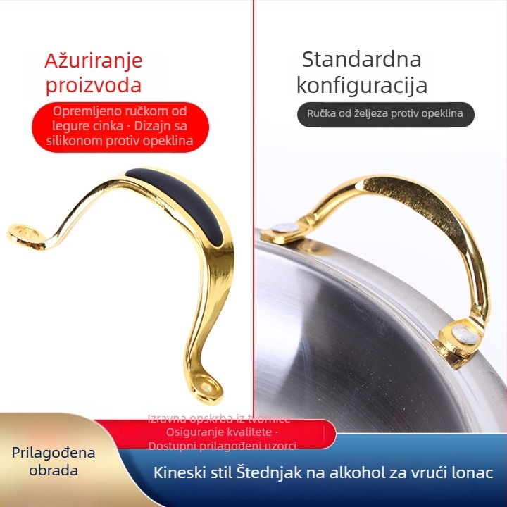 Dvooručni lonac za vrući pot i juhu, zlatno-srebrna boja, debela nehrđajuća čelična, prilagodljivi čvrsti alkoholni plamenik, Apple Dry Pot