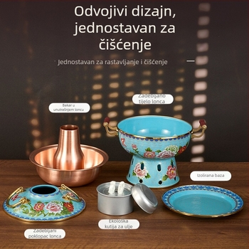 Kloisonné emajlirani bakreni lonac za jednu osobu, kuhanje na alkohol, kapacitet 2,1–4 L