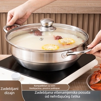 Višefunkcijski lonac od nehrđajućeg čelika 304 s debelim dnom, kompatibilan s indukcijom — lonac za juhu, parni lonac i tava za prženje (4,1–6 L)