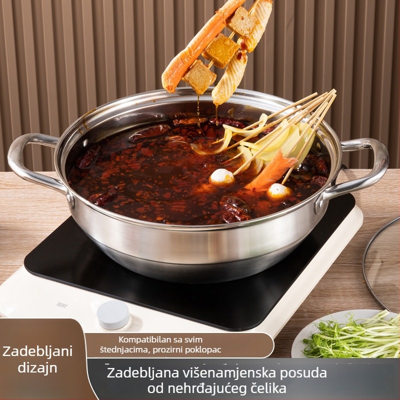 Višefunkcijski lonac od nehrđajućeg čelika 304 s debelim dnom, kompatibilan s indukcijom — lonac za juhu, parni lonac i tava za prženje (4,1–6 L)