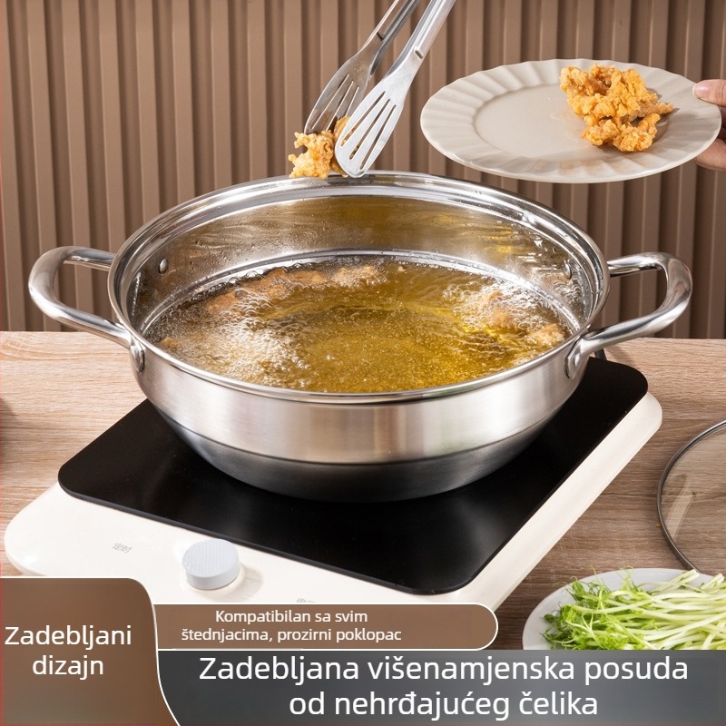 Višefunkcijski lonac od nehrđajućeg čelika 304 s debelim dnom, kompatibilan s indukcijom — lonac za juhu, parni lonac i tava za prženje (4,1–6 L)