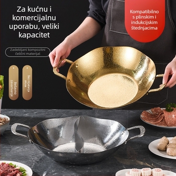 Nehrđajući čelik, trostruki sloj za hot pot s kovanim uzorkom lišća lotosa iznutra i izvana, Yin‑Yang lonac za prozirnu juhu