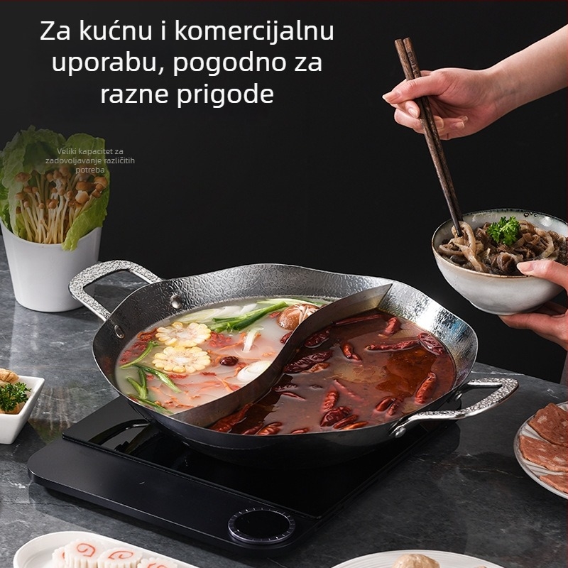 Nehrđajući čelik, trostruki sloj za hot pot s kovanim uzorkom lišća lotosa iznutra i izvana, Yin‑Yang lonac za prozirnu juhu