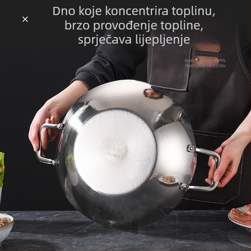 Nehrđajući čelik, trostruki sloj za hot pot s kovanim uzorkom lišća lotosa iznutra i izvana, Yin‑Yang lonac za prozirnu juhu
