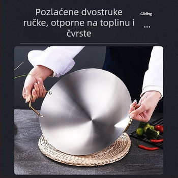 Ne-magnetično nehrđajuće čelično, korejskog stila suhi lonac s pozlaćenim ručkama, ploča za suhi lonac, alkoholni plamenik, mali lonac, debeli dno, za restorane