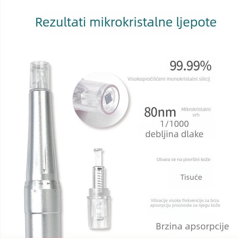 Nano električni uređaj za mikroneedling za hidrataciju mezoderma uz dostavu lyofiliziranih prašaka, MTS alat za lice s mikrokristalima