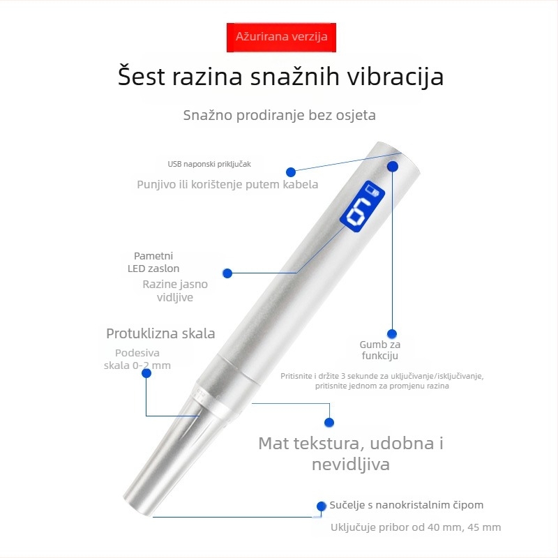 Nano električni uređaj za mikroneedling za hidrataciju mezoderma uz dostavu lyofiliziranih prašaka, MTS alat za lice s mikrokristalima