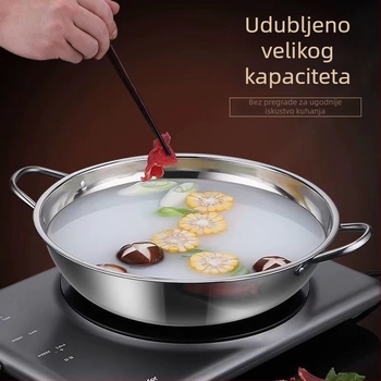 Nerđajući čelik hot pot posuda s dvostrukim ručkama, prozirna juha, višenamjenska posuda, promjer 30 cm