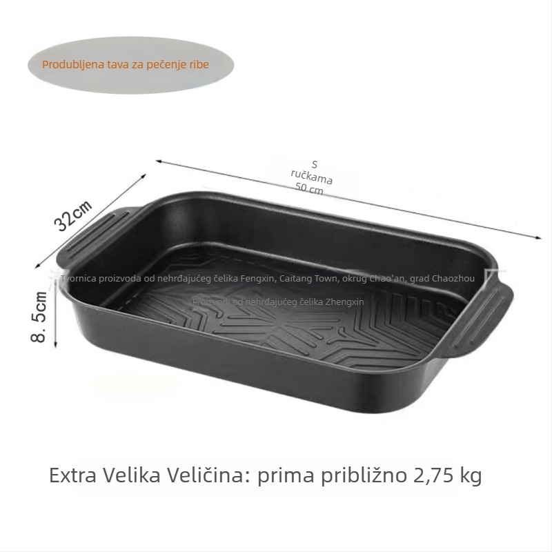 Duboka neprijanjajuća tava za ribu, velik kapacitet, pravokutnog oblika, pogodna za indukcijske ploče, od ugljičnog čelika