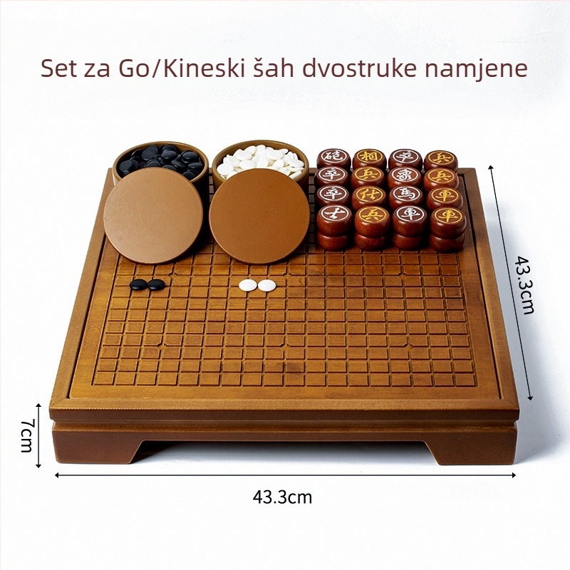 Dvojni drveni set ploče za Go i Xiangqi s crnim i bijelim figurama za odrasle i početnike