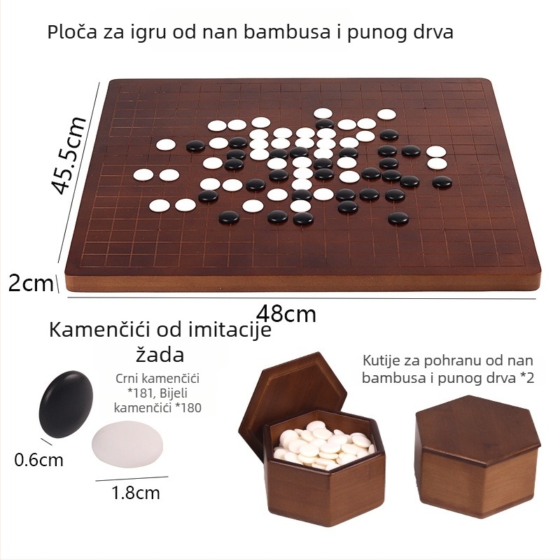 Dvojni drveni set ploče za Go i Xiangqi s crnim i bijelim figurama za odrasle i početnike